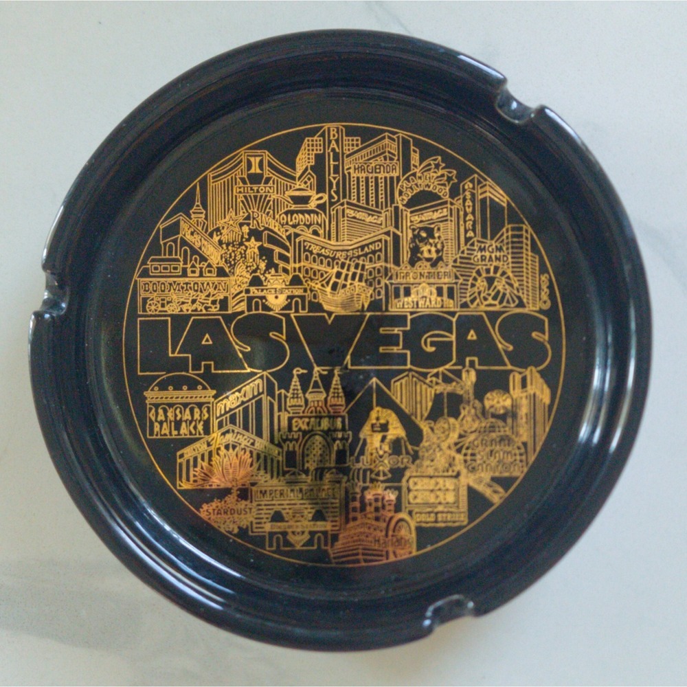 Las Vegas Souvenir Ashtray Black Gold